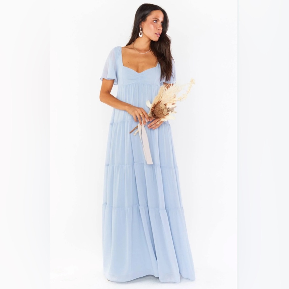 Show Me Your MuMu Nicole Maxi Dress in Steel Blue Chiffon Size Large